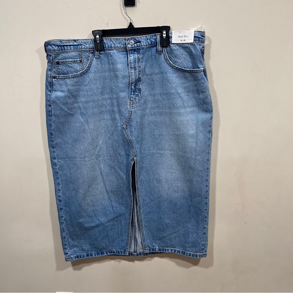 NWT Abercrombie & Fitch blue Denim Skirt midi size 34 US 18 plus size - Picture 2 of 11